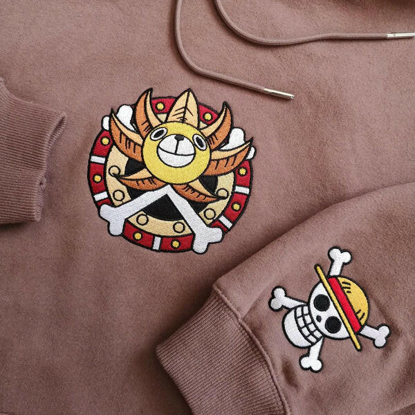 Strawhat Pirates Crew: Sunny One Piece Embroidered Hoodie Collection.