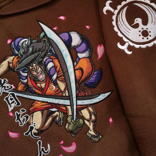 Samurai Oden Legacy: One Piece Anime Embroidered Hoodie Collection.