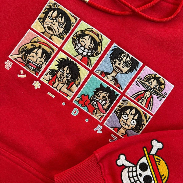 Luffy 'Goofy Faces' Embroidered Hoodie