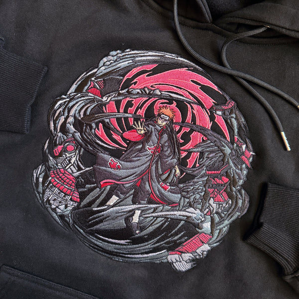 Pain ST Black Embroidered Hoodie for Unisex