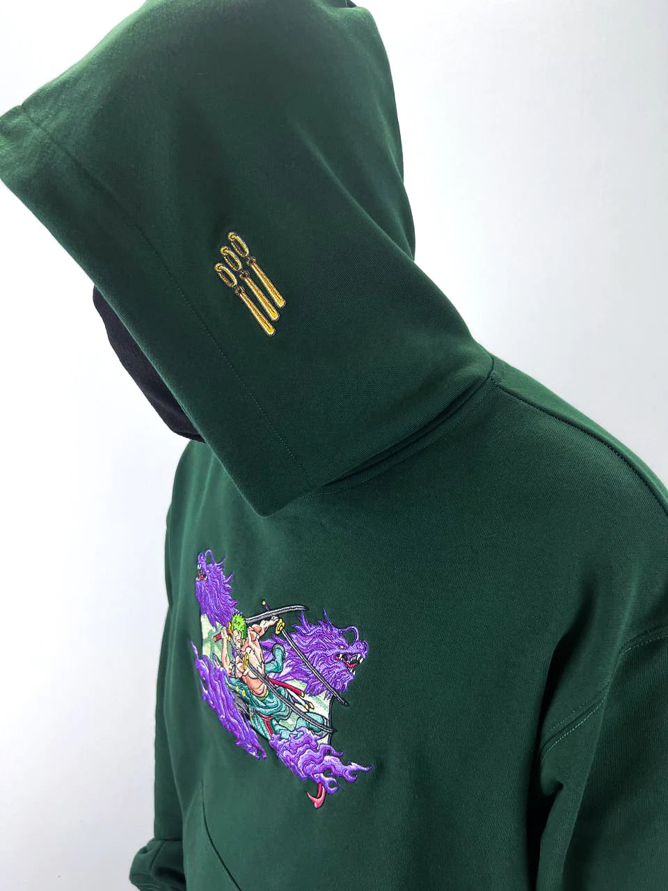 Roronoa Zoro: King of Hell One Piece Anime Embroidered Hoodie Collection.