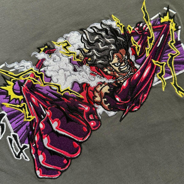 Monkey D. Luffy "SNAKE MAN A Fist of Divine Speed Gear Four Activated" One Piece Anime Embroidered Shirts Collection