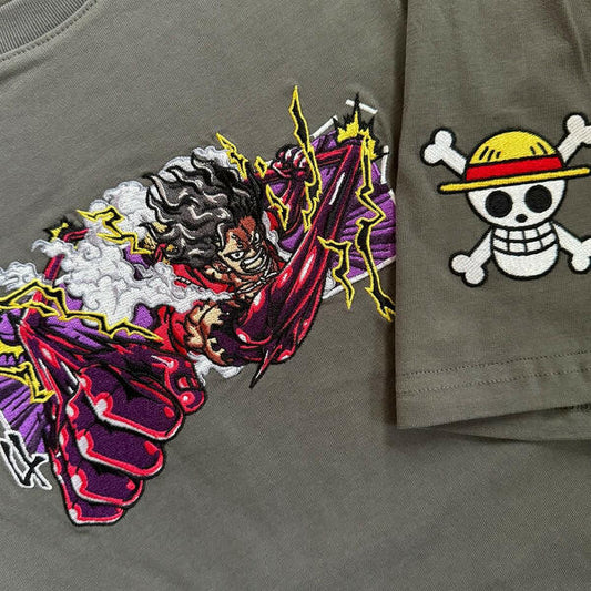 Monkey D. Luffy "SNAKE MAN A Fist of Divine Speed Gear Four Activated" One Piece Anime Embroidered Shirts Collection